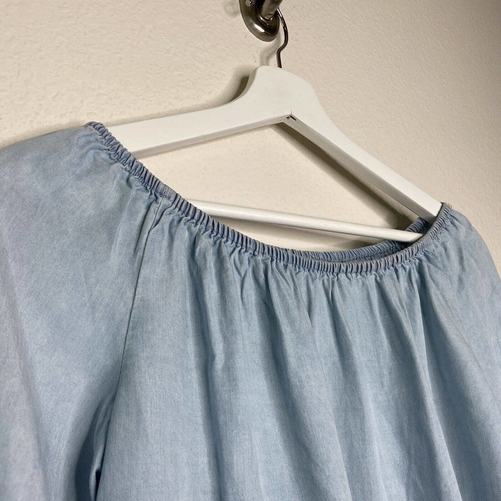 Sanctuary Chambray On or Off the Shoulder Chambray Ruffle Blouse Sz XS - Picture 3 of 7